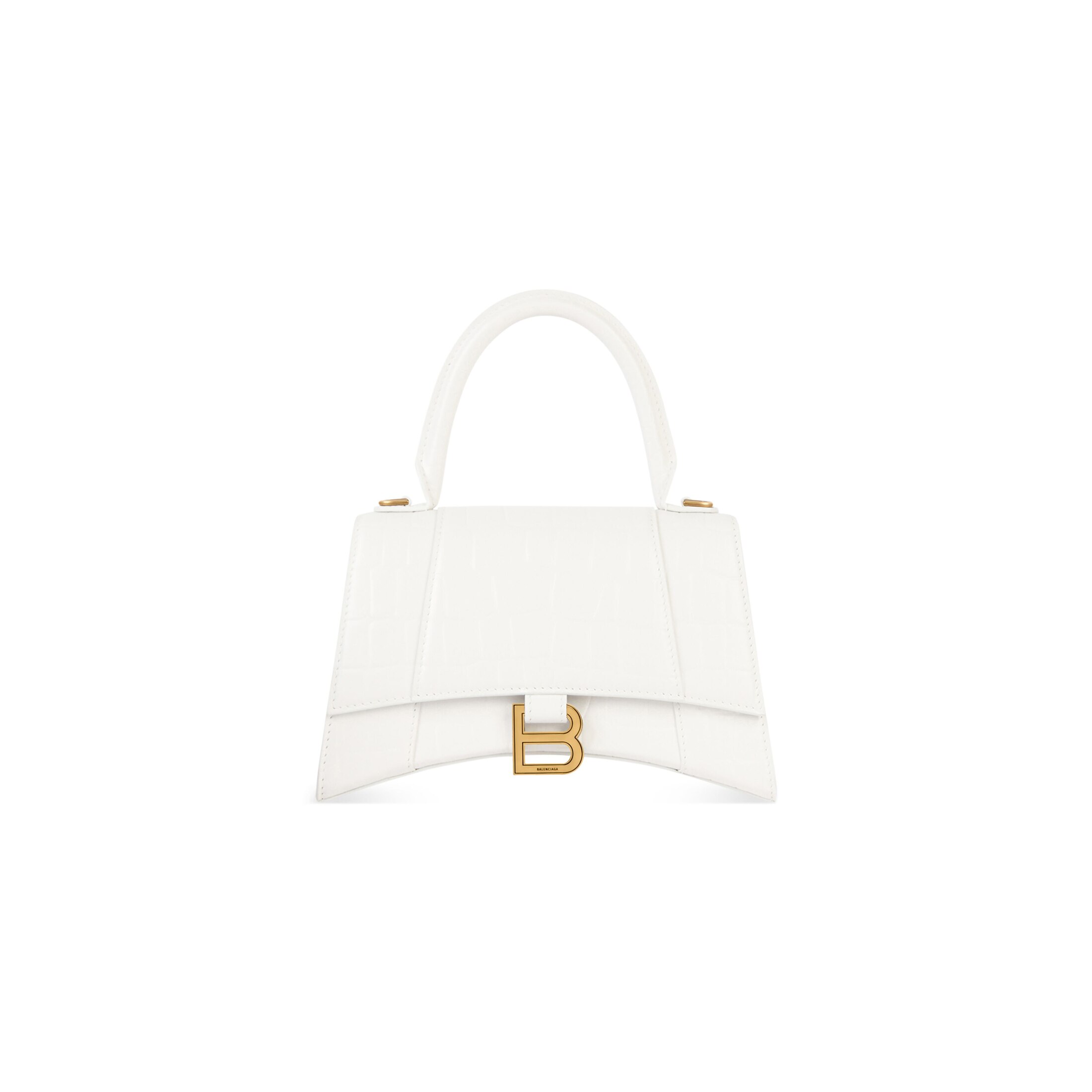 Balenciaga Hourglass Small Handbag Crocodile Embossed - White - - Calfskin