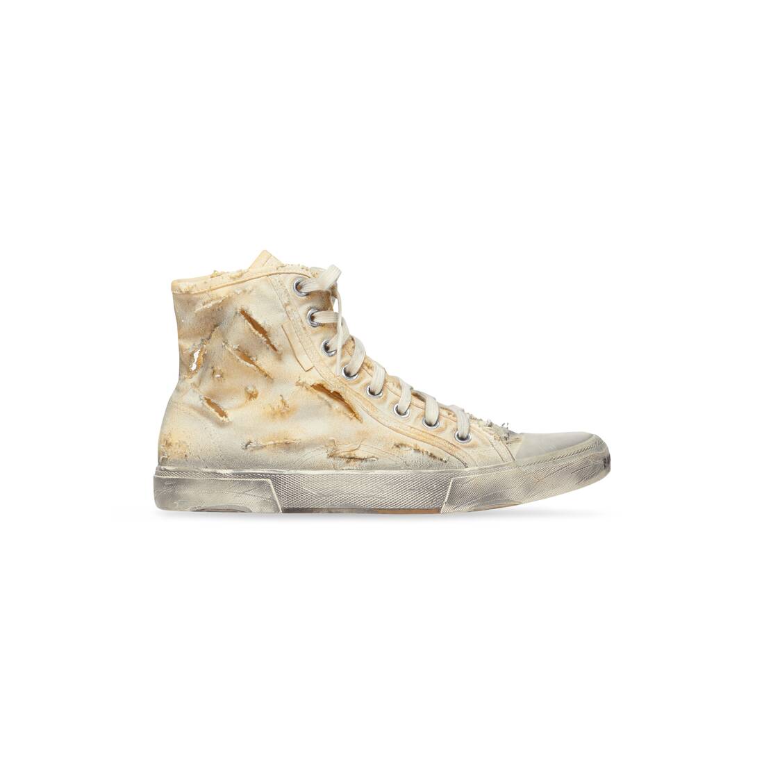 Paris High Top Sneaker in white full destroyed cotton and rubber 