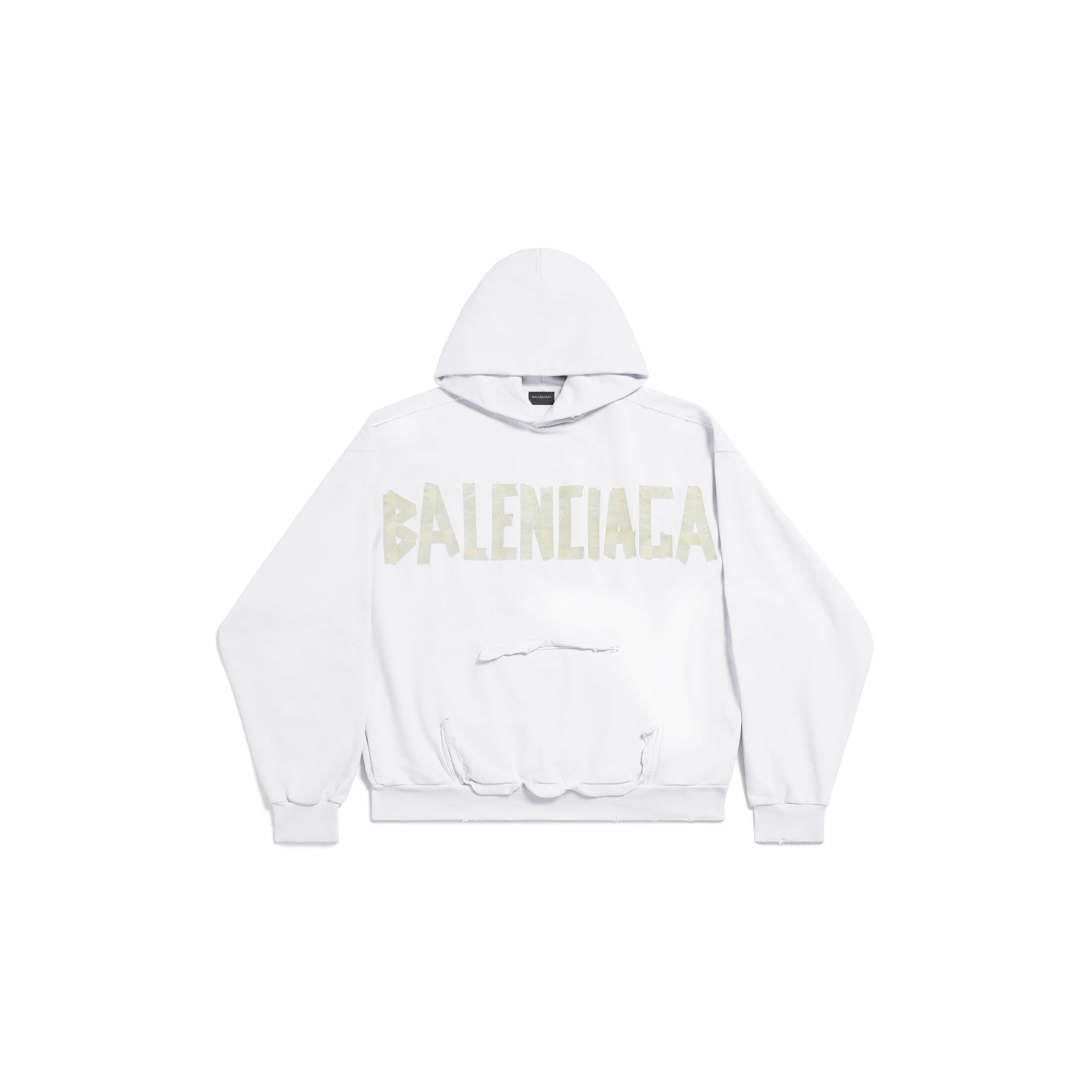 Tape Type Ripped Pocket Hoodie Large Fit in White | Balenciaga US