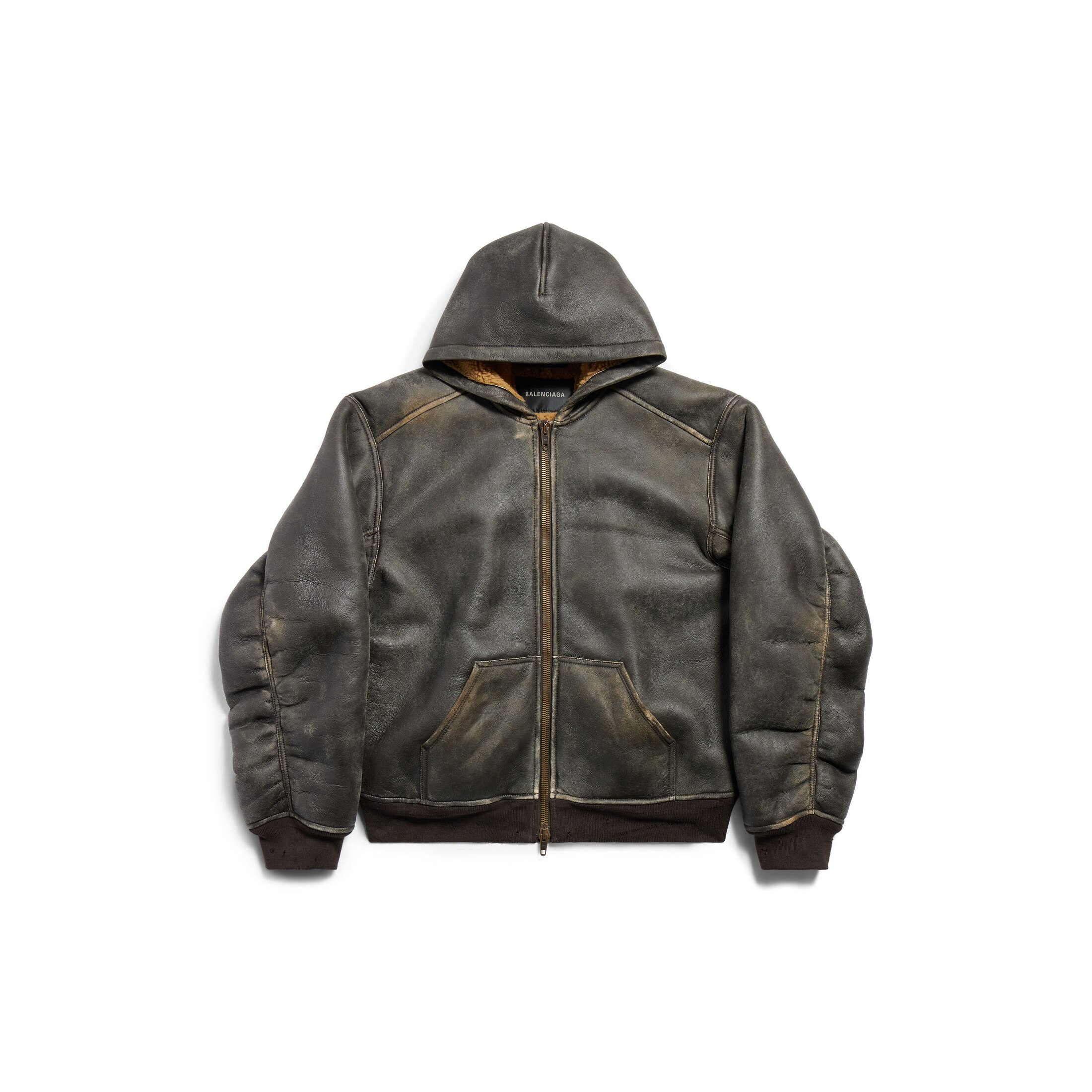 Balenciaga Shearling Zip-Up Hoodie Large Fit - Brown - Unisex - 44 - Lambskin