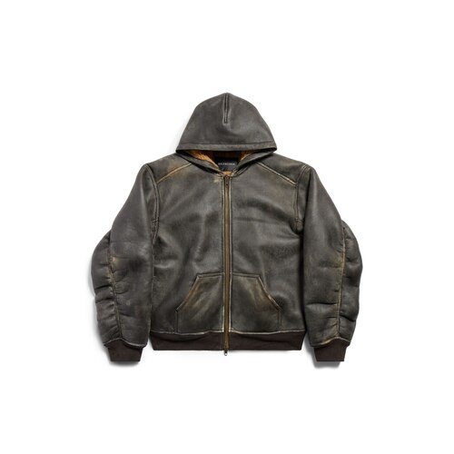 hoodie羊皮大号版型拉链连帽卫衣