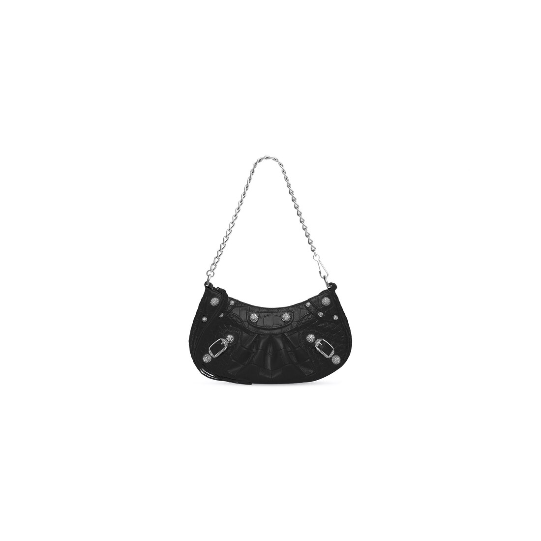 Women's Le Cagole Mini Bag With Chain Crocodile Embossed With Rhinestones  in Black