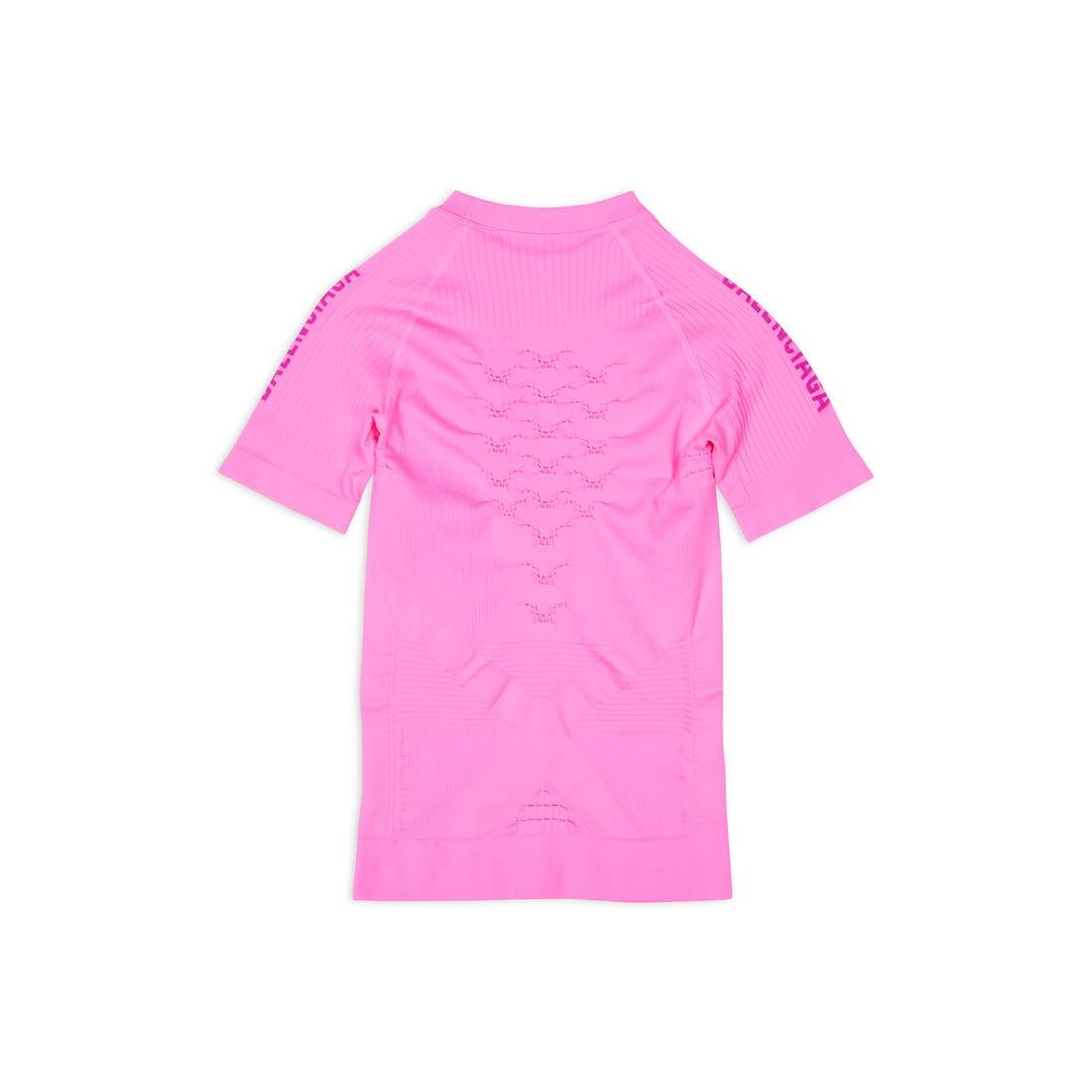 Women's Sporty B Crewneck Short Sleeve Athletic Top in Neon Pink 