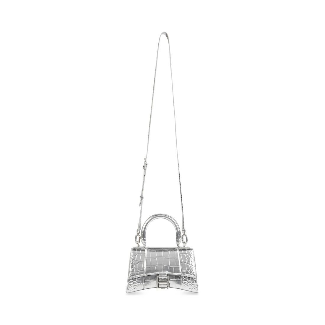 Balenciaga Women's Hourglass Xs Handbag Crocodile Embossed - Silver