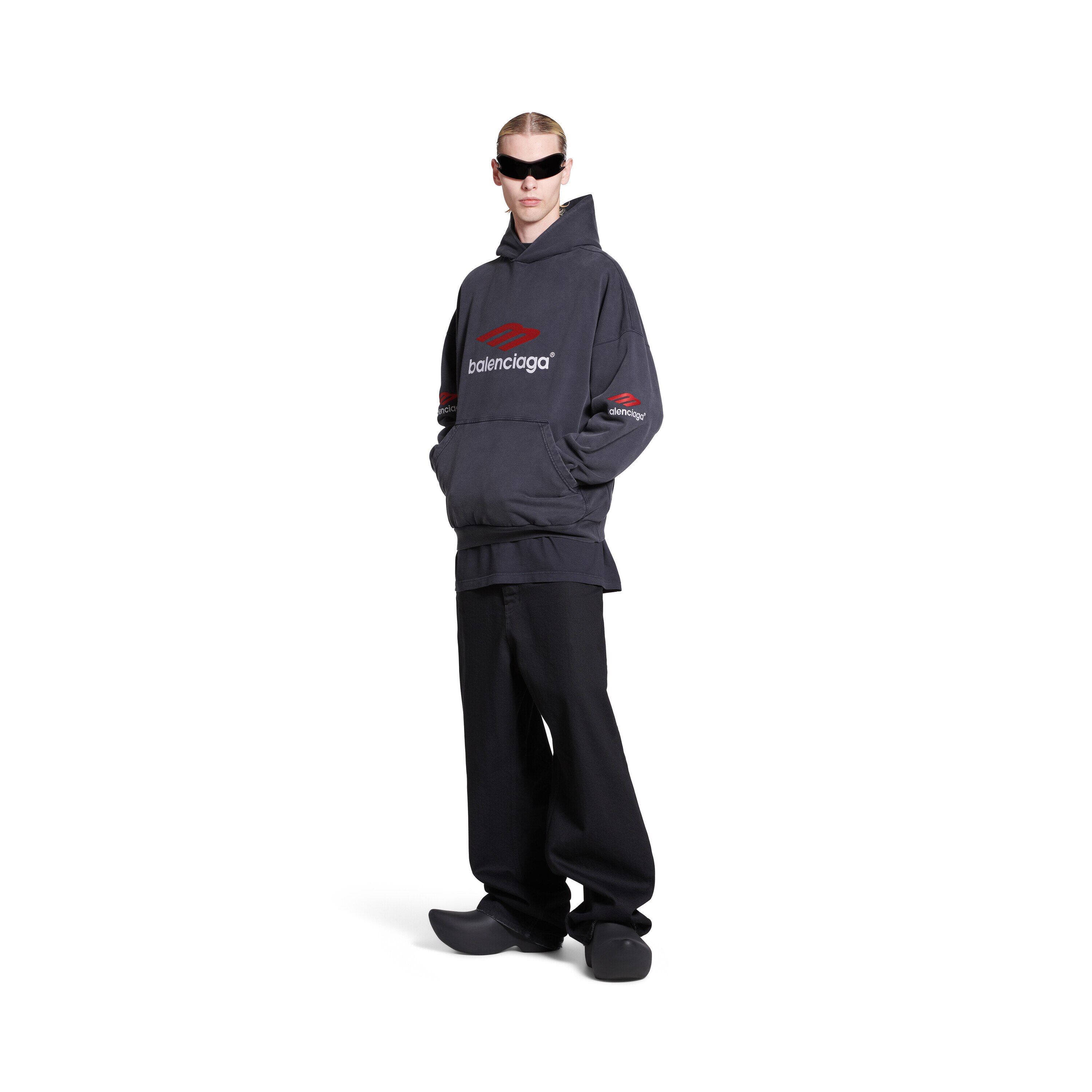 3b Sports Icon Hoodie Oversized in Black/red/white