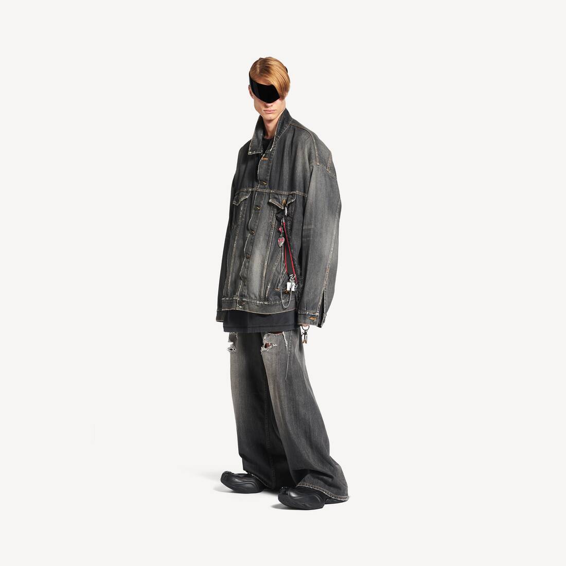 Men's Oversized Charms Denim Jacket in Dark Grey