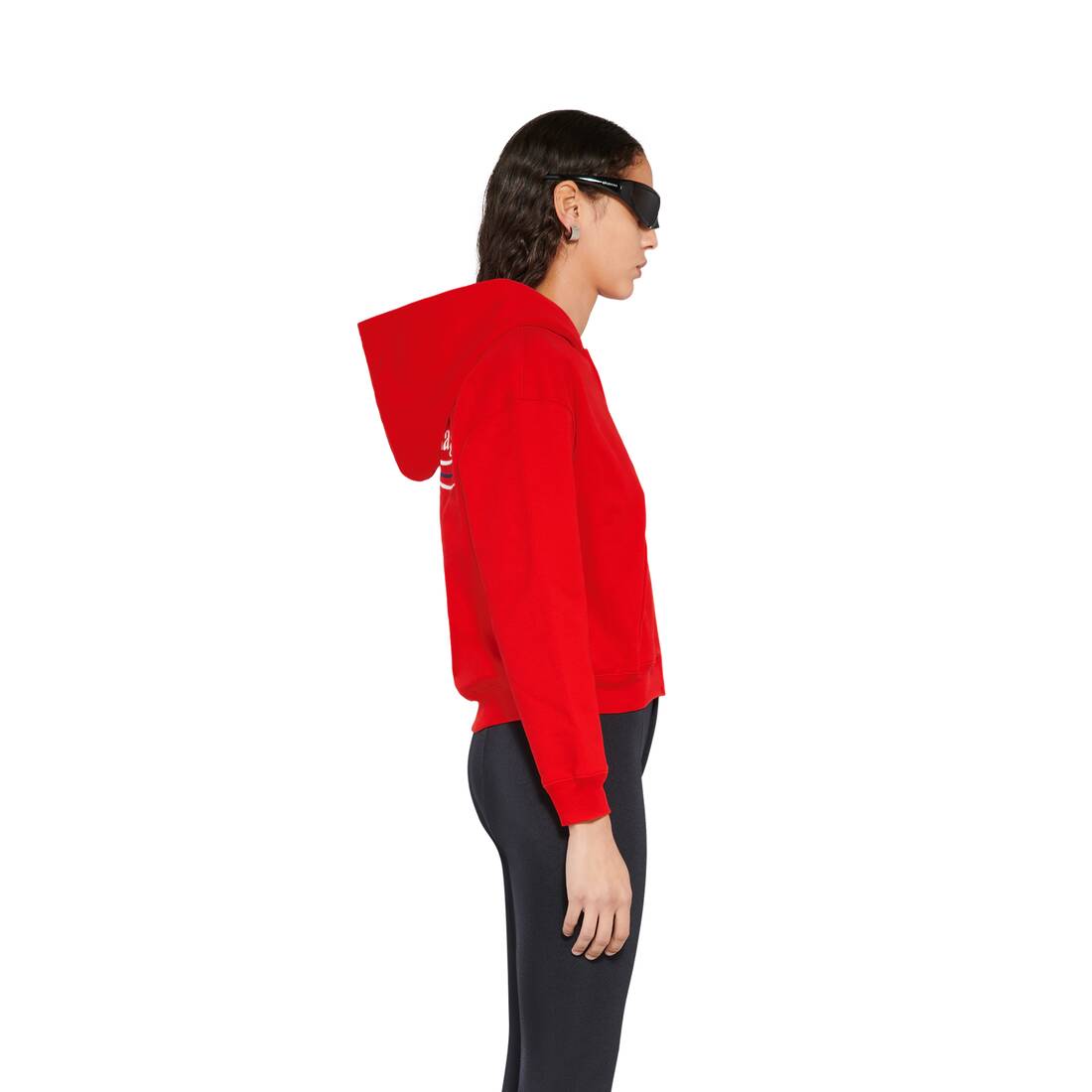 Balenciaga Women's Tape Type Ripped Pocket Zip-Up Hoodie Large Fit Red - Hoodies