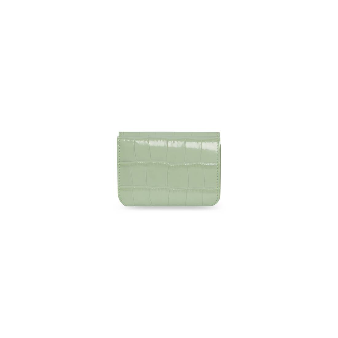 ライトグリーンのウィメンズ Cash Mini ウォレット　シャイニークロコダイル型押しカーフスキン