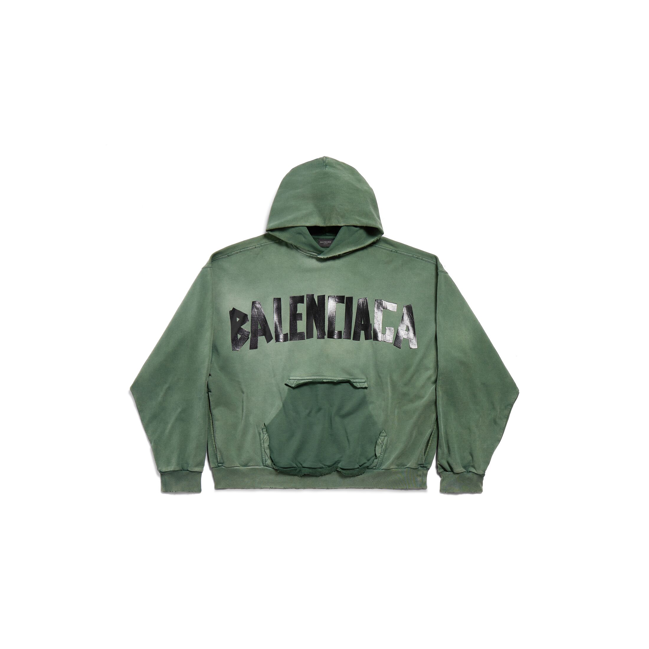 Balenciaga New Tape Type Ripped Pocket Hoodie Large Fit - Green - Unisex - XS - Cotton