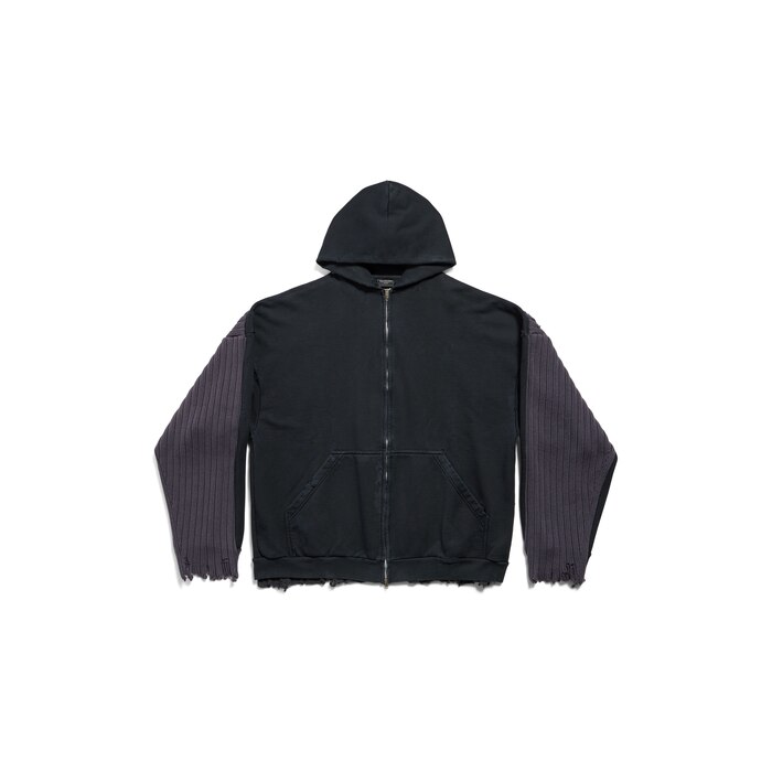 patched zip-up hoodie