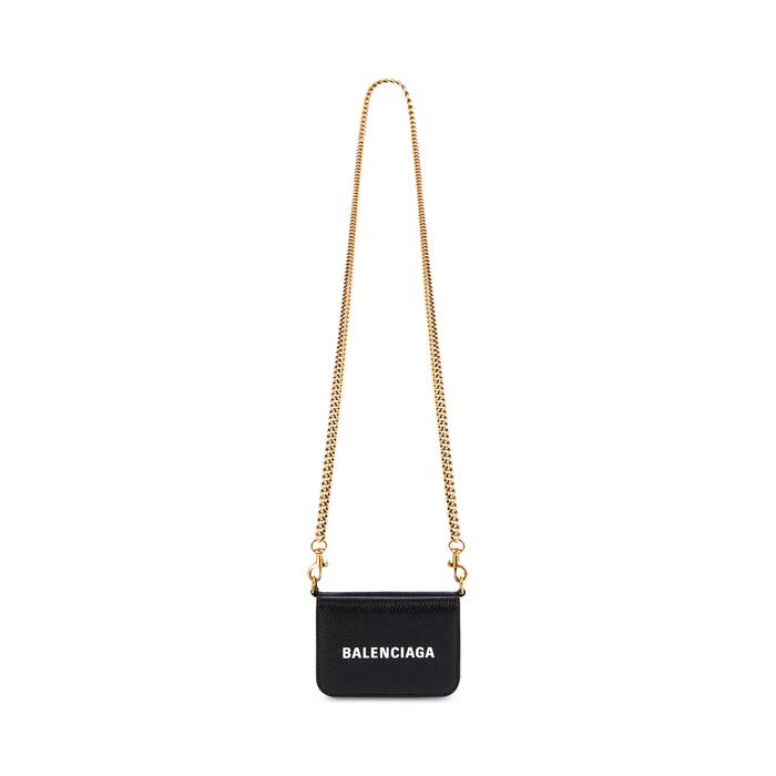 Balenciaga Everyday Black Leather Logo Chain Wallet Bag – Queen