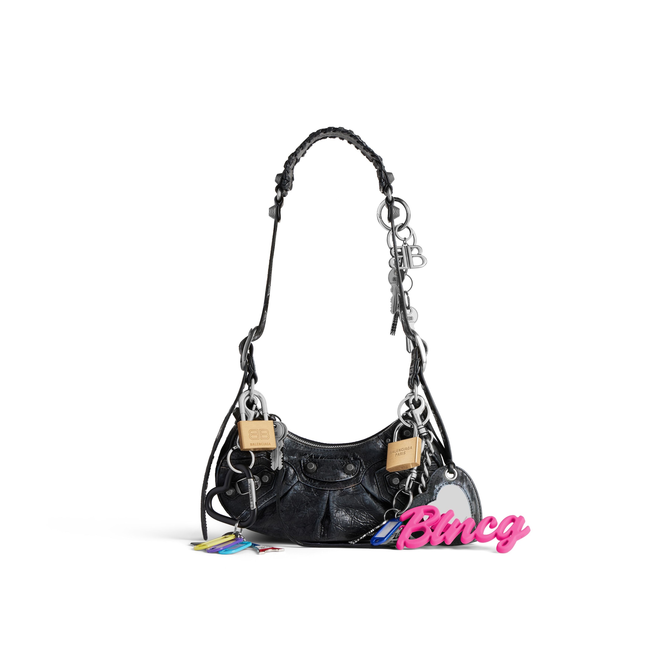 Balenciaga Le Cagole XS Shoulder Bag Used Effect With Charms - Black - Woman - Lambskin