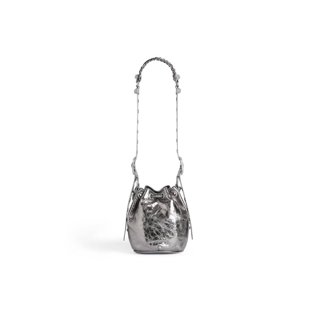 Women's Le Cagole Xs Bucket Bag Metallized With Rhinestones in Silver