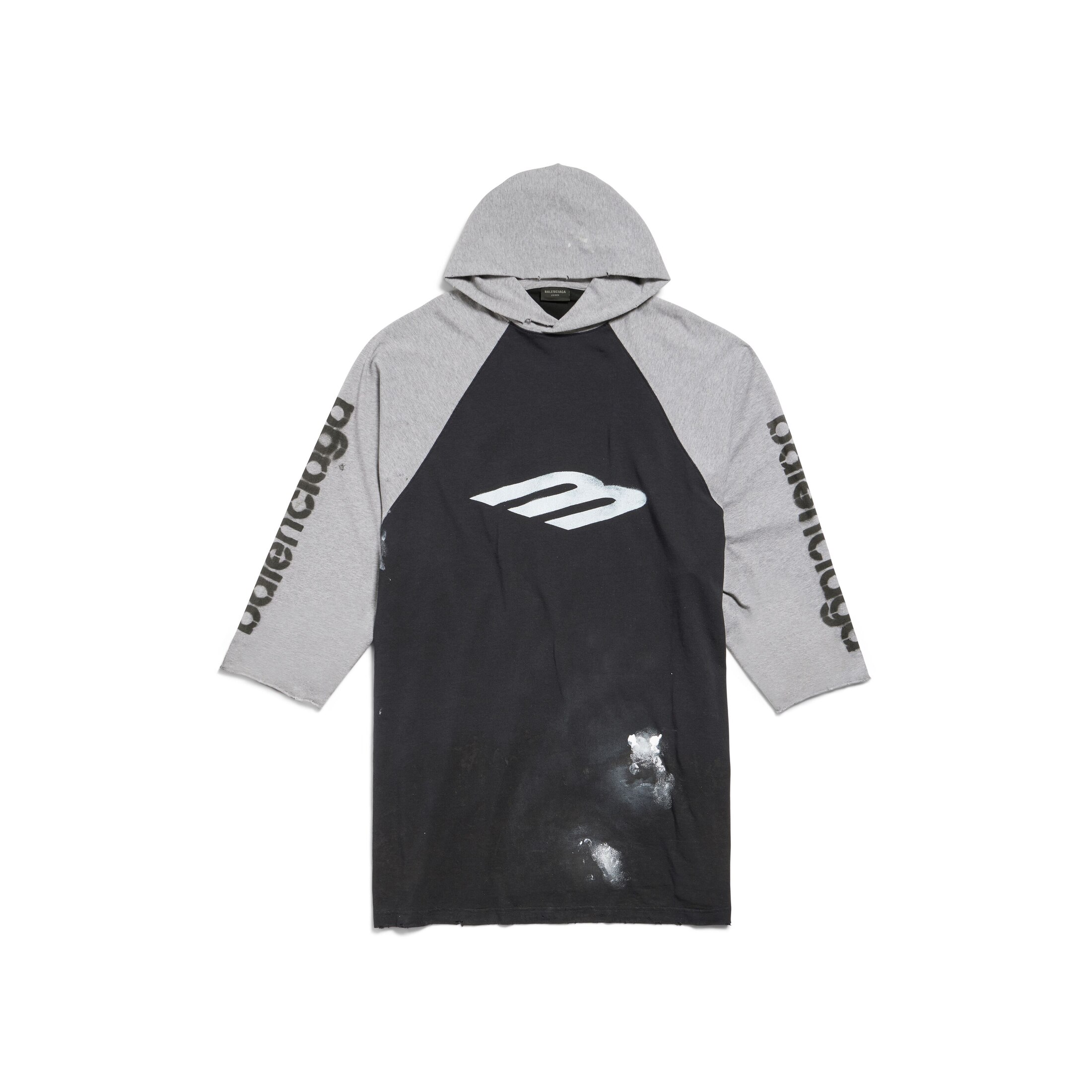Balenciaga 3B Stencil Hooded Raglan T-Shirt Oversized - Black - Men's - - Cotton & Elastane
