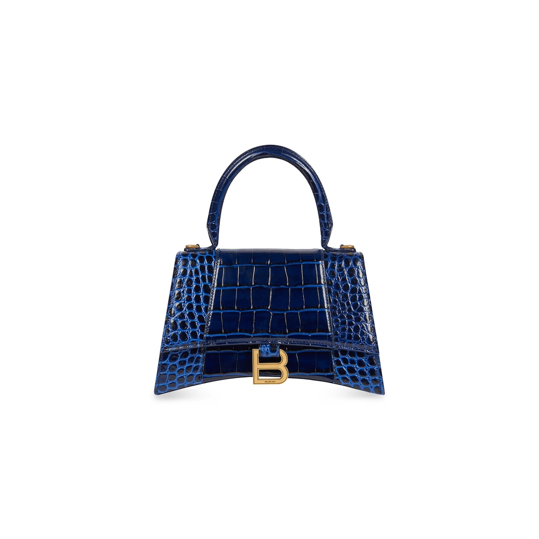 Balenciaga Hourglass Top Handle Bag Small Crocodile Embossed Navy in  Calfskin with Bronze-tone - US